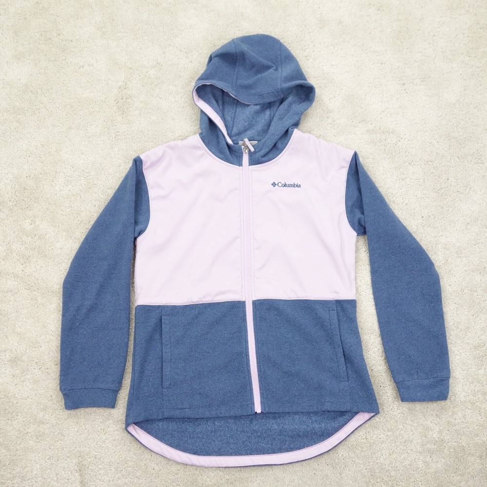 Columbia Hoodie Girls Large Pink Blue Full Zip Long Sleeve Fleece